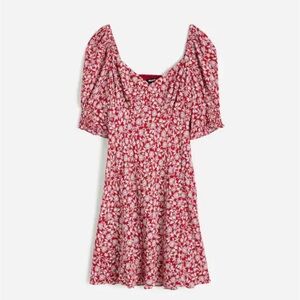 Madewell Red & White Floral Puff-Sleeve Mini Dress
